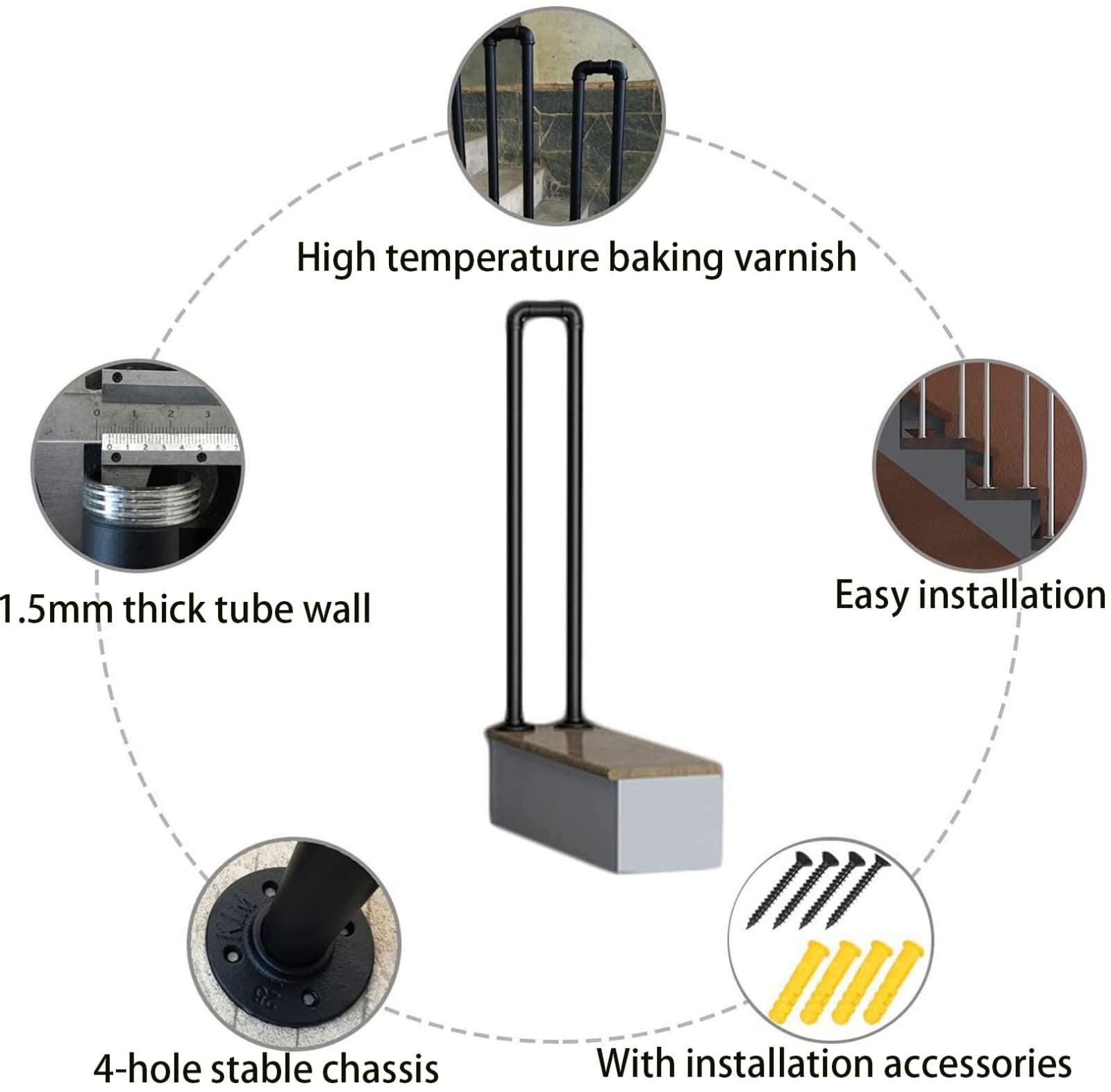 Pealihuy Pealihuy Handrails for Outdoor Front Porch Steps, Stair Handrails for Outside Steps Railing for The Elderly for Concrete Wood Brick Stair, Wrought Iron Matt Black,95cm