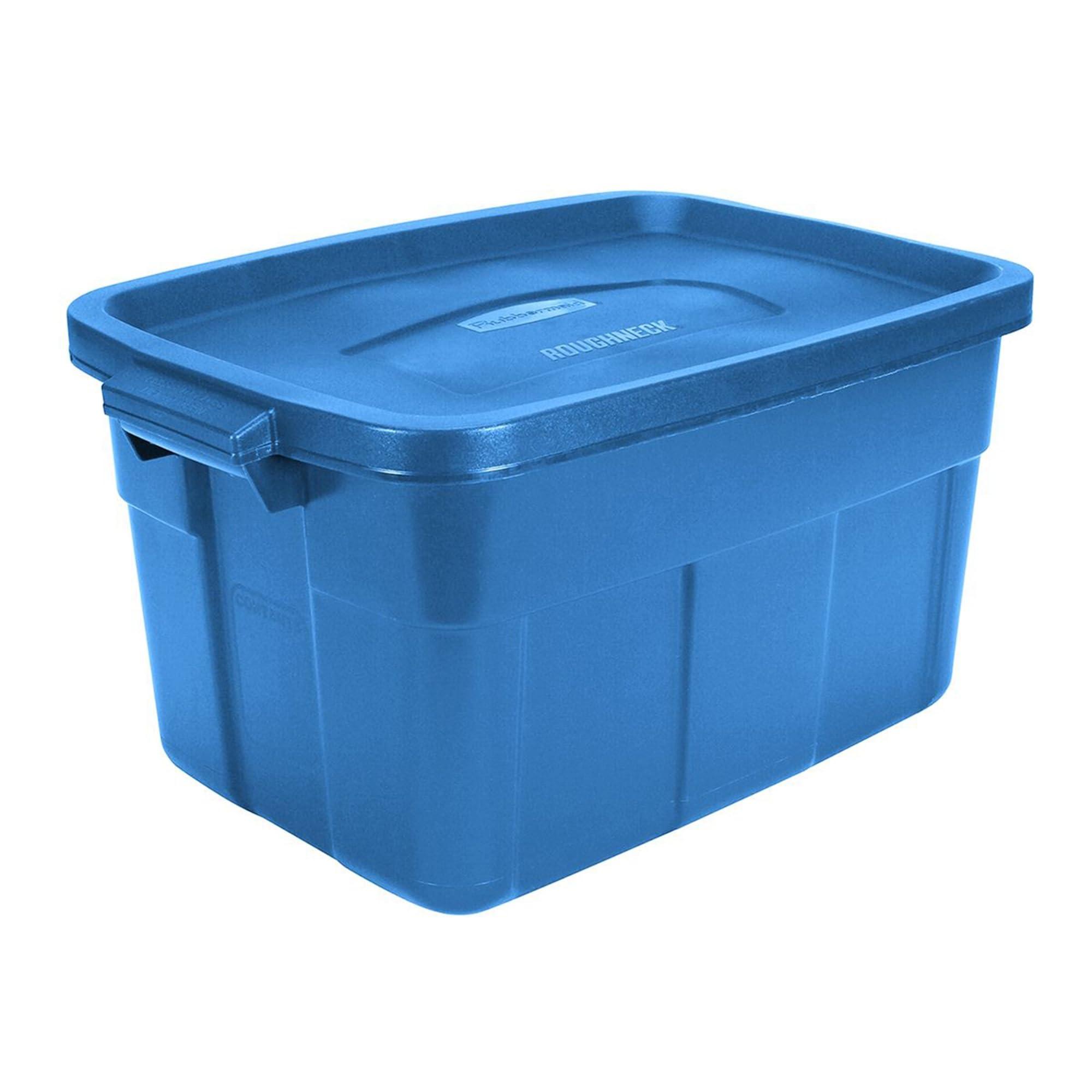 Rubbermaid Rubbermaid Roughneck Tote 14 Gal, 6 Pack, Made in USA, Herirage Blue, Rugged Plastic Stackable Storage Bins with Lids and Handles