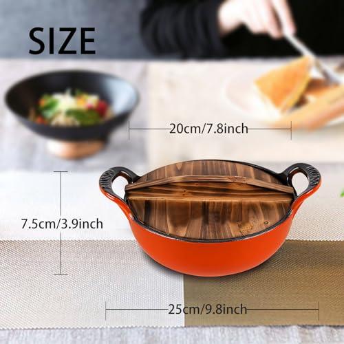 AILIBOO AILIBOO 2 Quart Dutch Oven Pot Round Cast Iron Enamel Cookware with Wooden Lid Soup Pot Mini Soup Pots- orange