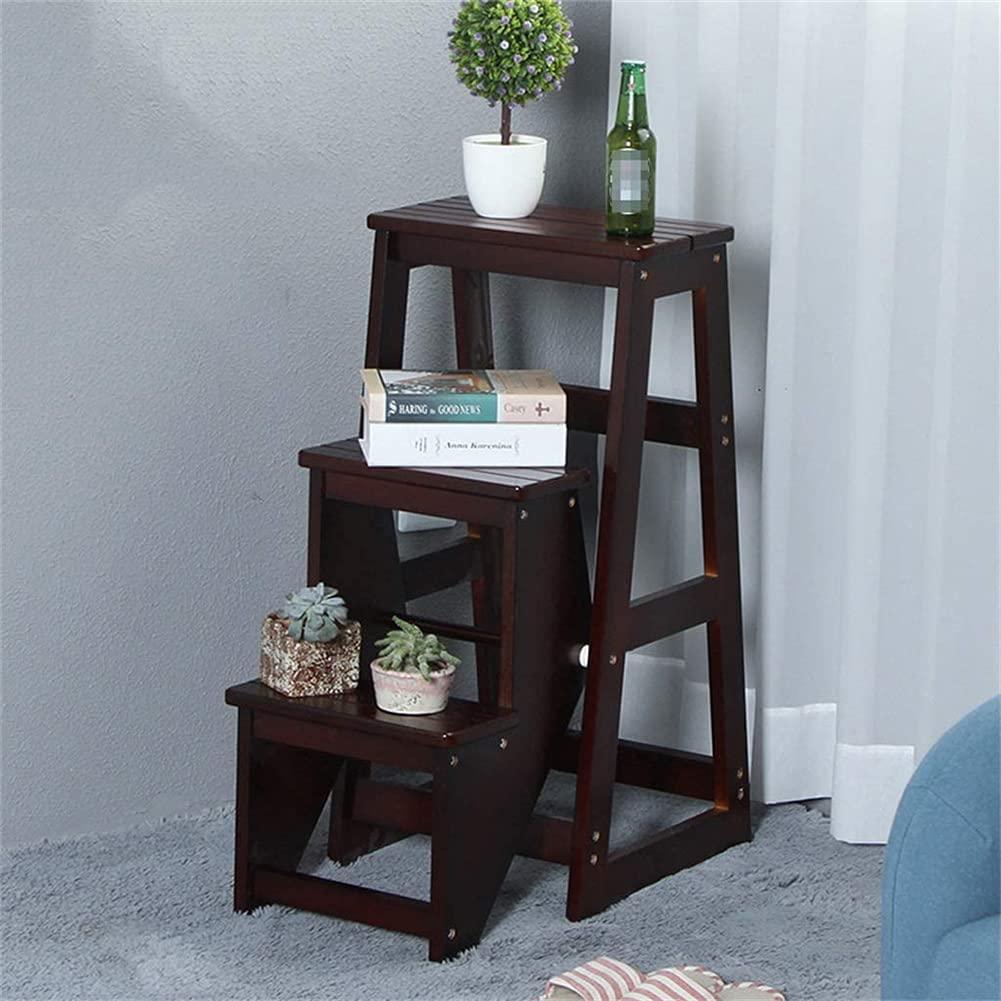 LUNEZY Folding Ladder 3-Tier Step Stool Wood Adult Foldable Bed Steps for High Beds for Adults Standing Shelf Units 300 lb Capacity