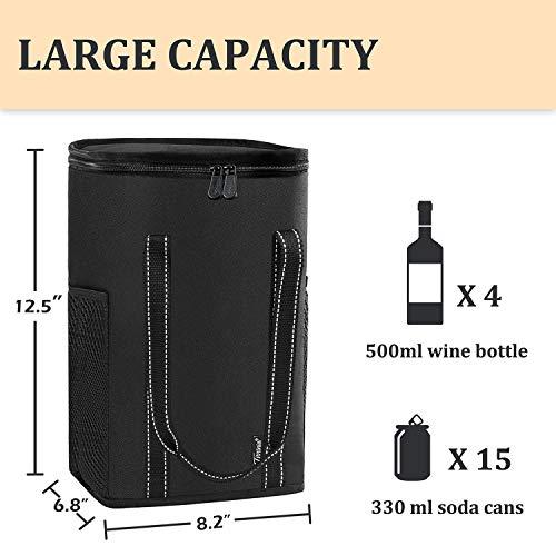 Vina Vina 4 Bottle Wine Carrier - Travel Insulated Wine Carrying Case Cooler Tote Bag with Detachable Divider and Strong Handle, Great for Picnic, Beach Days,Party, Black