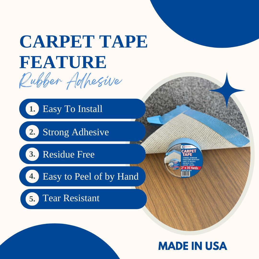 Klick Industrial Carpet Tape, Double Sided Rug Tape, Secure Rugs to Hardwood, Laminate, Tile, Carpet, Carpet Grip Tape, Removable Carpet Tape, No damage on carpet, rug or floor, (MADE IN USA), Black, (2\" x 25 Yard)