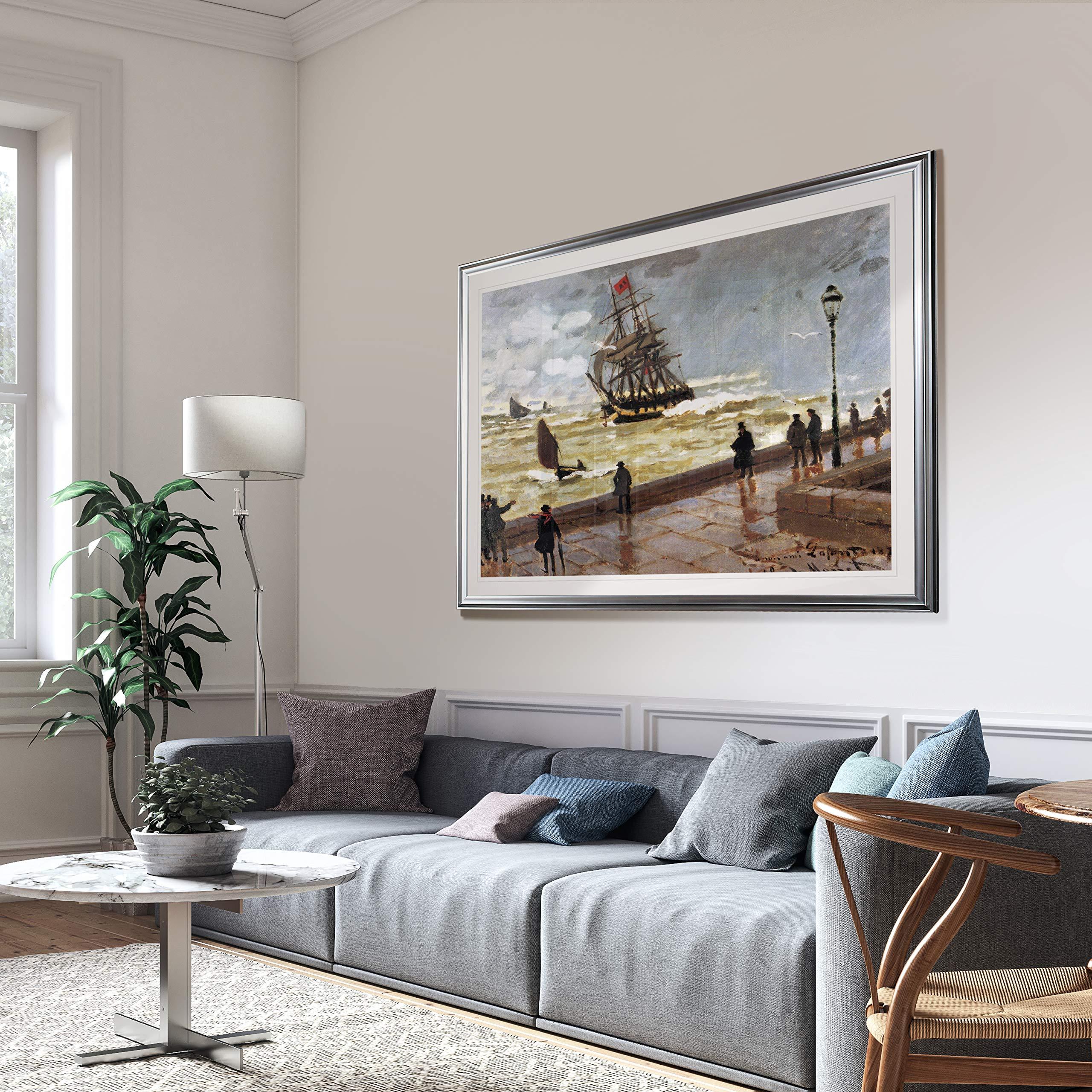 Monet Wall Art Collection Monet Wall Art Collection Jetty of le Havre in Bad Weather Fine Giclee Prints Wall Art in Premium Quality Ready to Hang, 24X34 Framed, Silver Frame