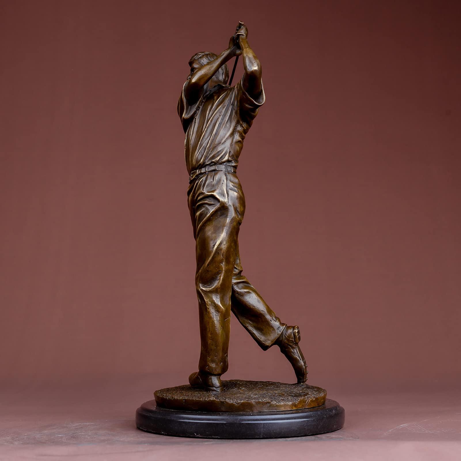 YouFine Bronze Sculpture Statue Golfer Figurines 100% Bronze Statue Handemade Art Collectible