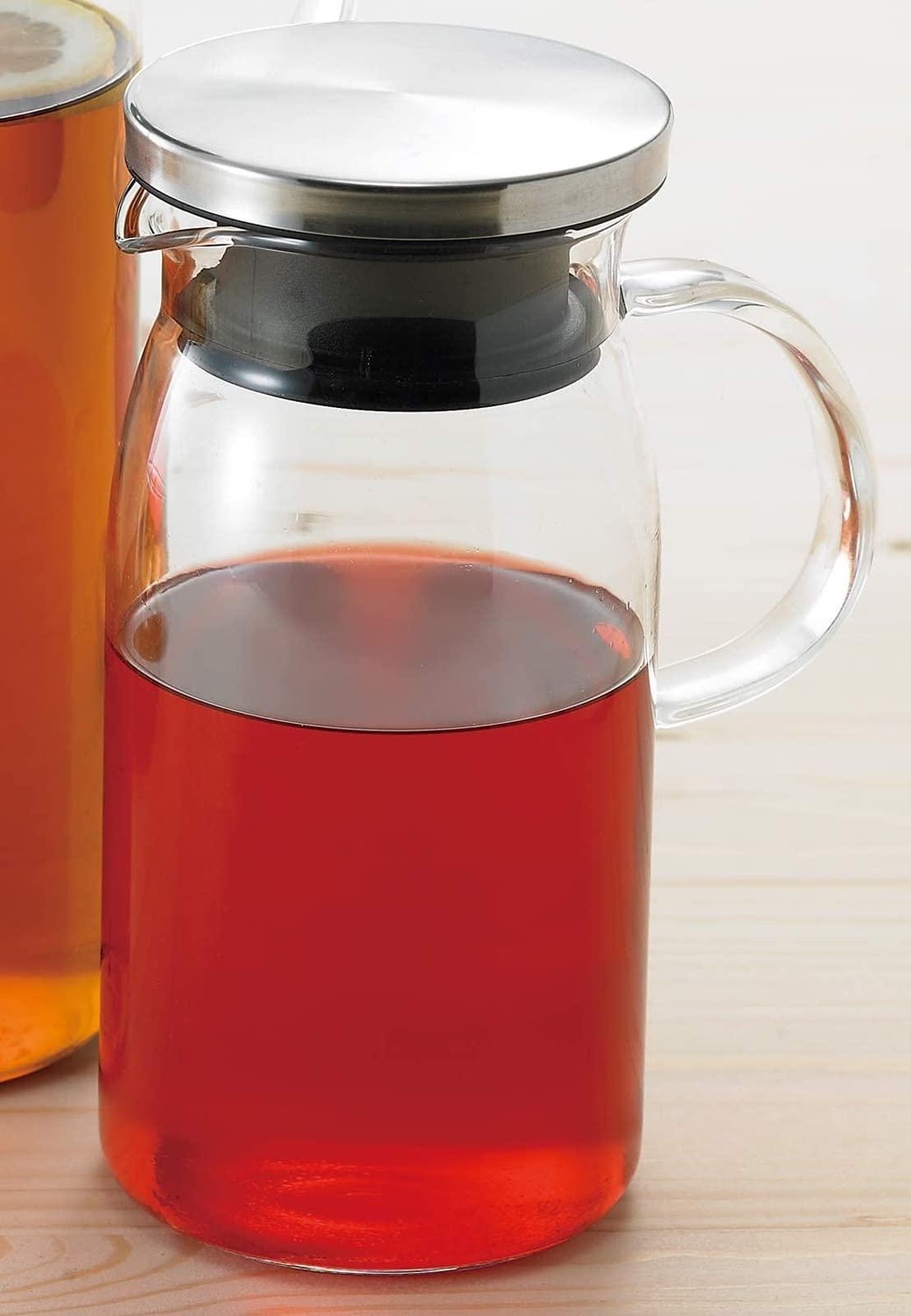 Iwaki iwaki KT293-SV Heat-resistant Glass Pitcher, Cold Water Bottle, 20.3 fl oz (600 ml), Jug 600, Stainless Steel Lid, Barley Tea Pot, Clear