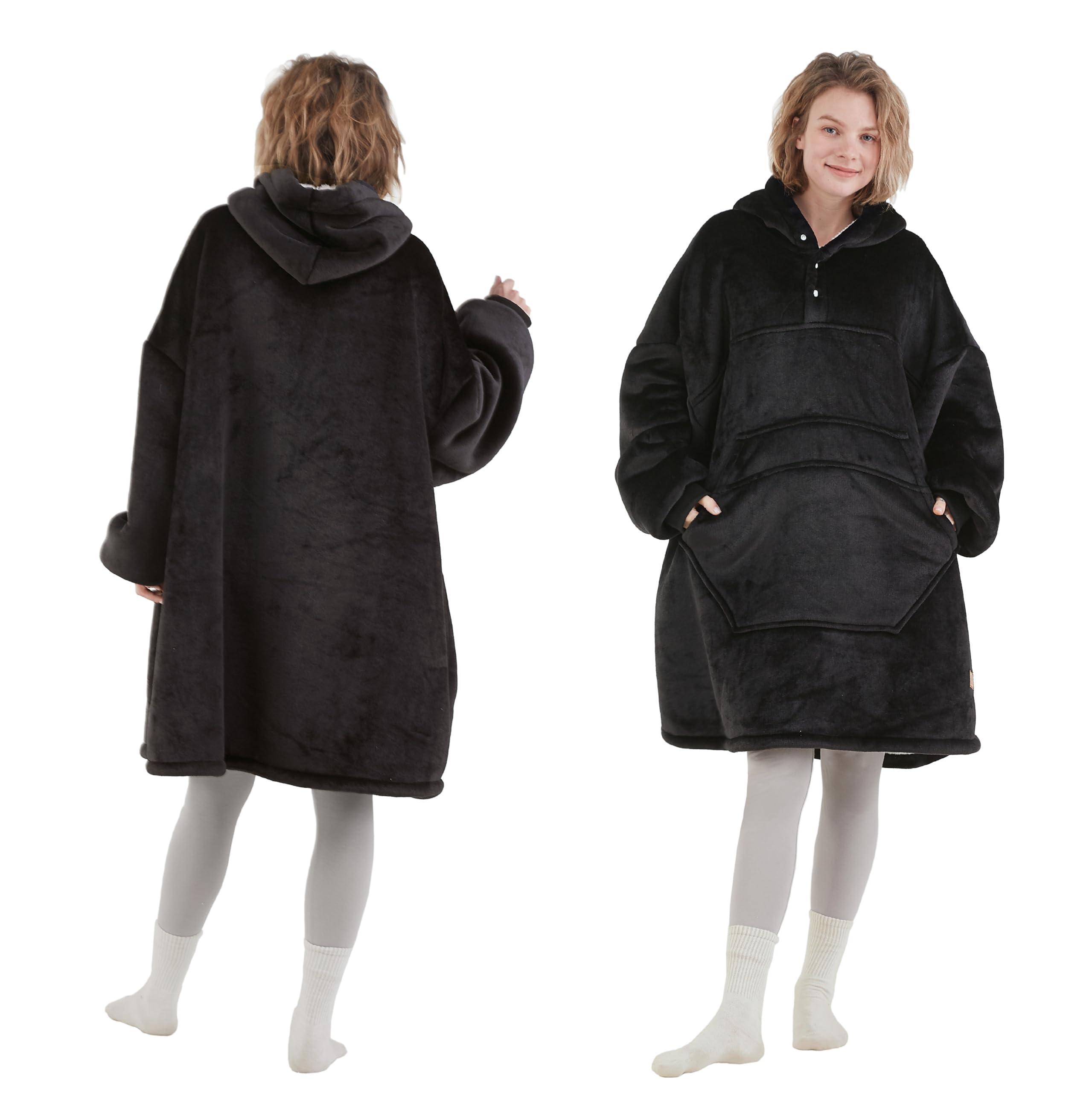 Degrees of Comfort Degrees of Comfort Wearable Blanket Hoodie, Oversized Sherpa Hooded Blankets Sweatshirt - Gifts for Women and Men - 38x32 inch Adult Size, Black