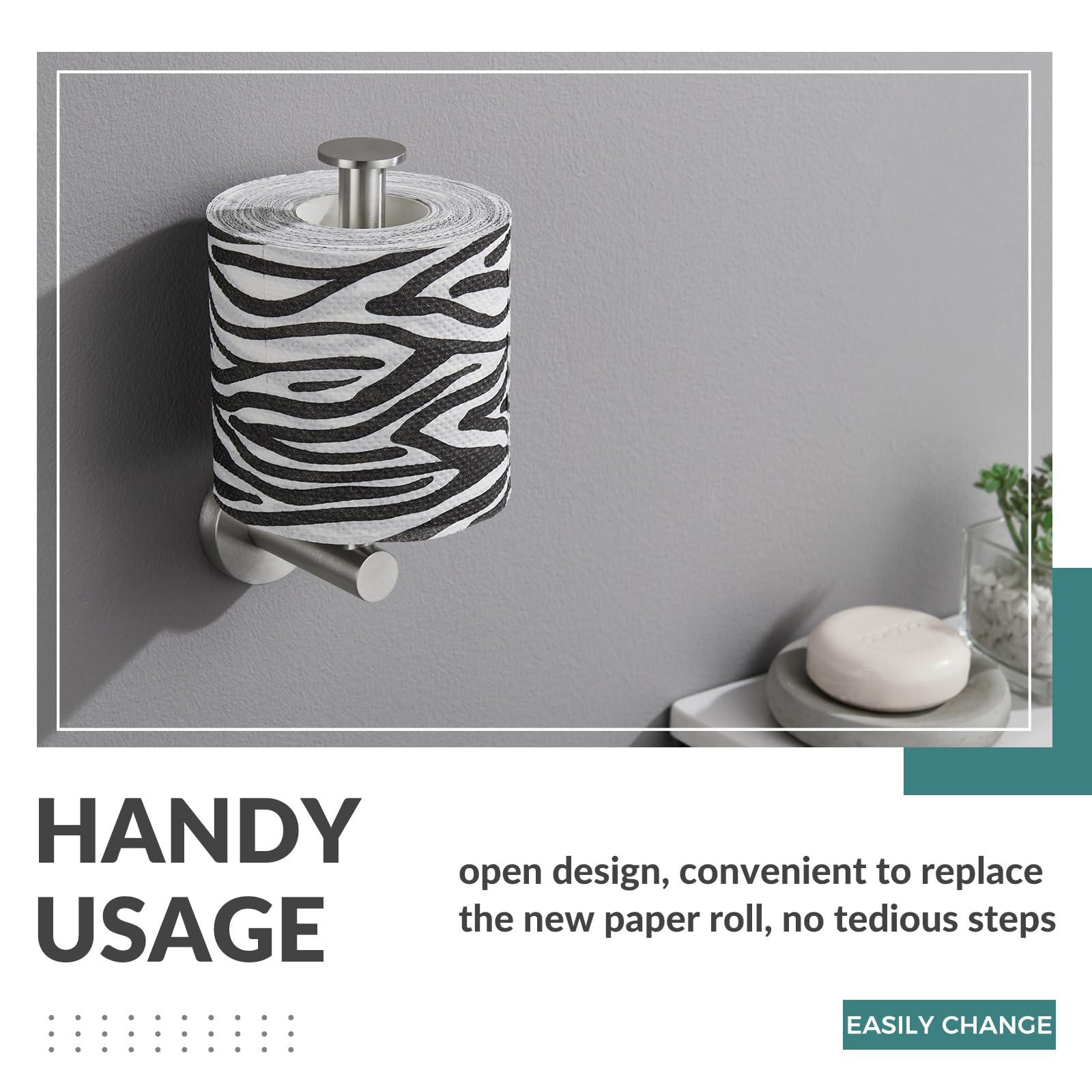 Aomasi Vertical Toilet Paper Holder, Aomasi SUS304 Stainless Steel Toilet Tissue Roll Hanger with Round Plate, Bathroom TP Roll Organizer, Wall Mounted, Brushed Nickel