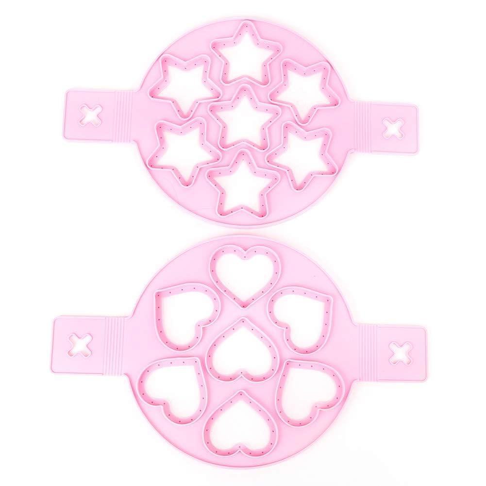 Beufee Pancake Mold, 2 PCS Silicone Eggs Pancake Making Mold, Pancake Molds Ring Fried Egg Mold Pink Non Stick Egg Ring Egg Cooker Pan Flip Mold Love and Heart Shapediy Kitchen Accessories