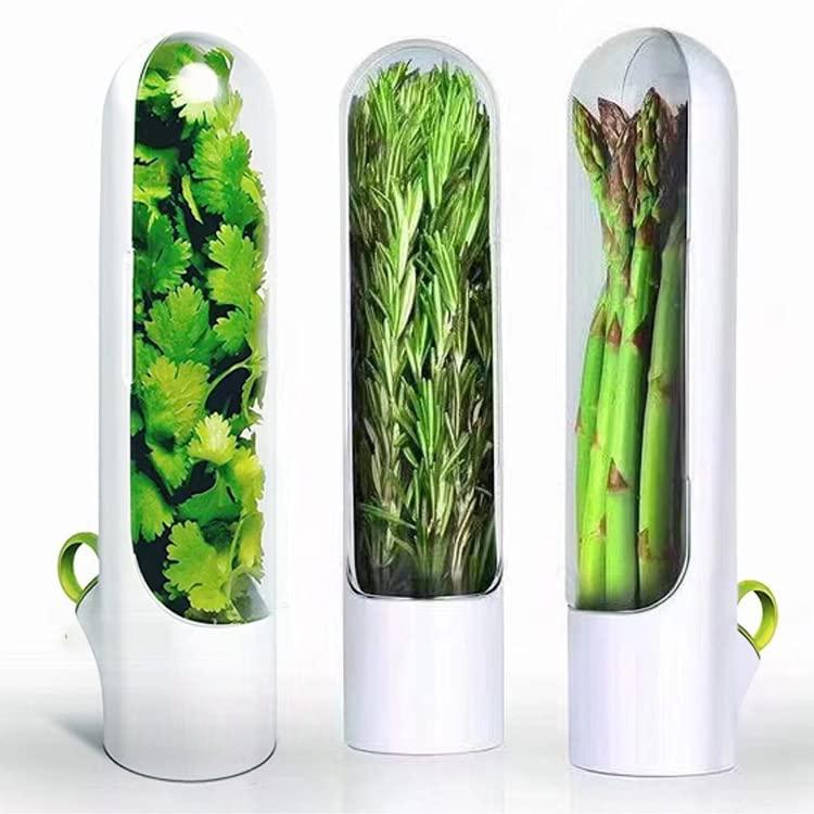 Spacebuyer Herb Saver Best Keeper for Freshest Produce Lasting Refrigerator Herb Keeper Containers Clear Herb Savor Pod Herb Storage Container for Cilantro Mint Parsley Asparagus (2PC)