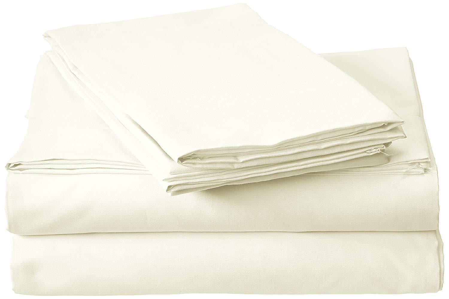 Splitsvilla 100% Cotton Split King Size Bed sheet set 800 TC Soft Sheets Set 5 Piece Bed Sheet Set Good Fit Deep Pockets 21\'\' Fitted Sheet Long-Staple Cotton Sheets, Sateen Weave (5 PCs Split King, Cream)