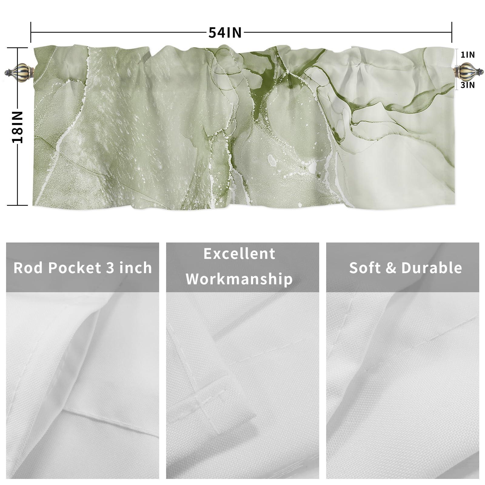 SODIKA SODIKA Sage Green Marble Valance for Windows Kitchen Living Room Valances Rod Pocket Bathroom Small Window Treatment Abstract Chic Elegant Watercolor Curtain 1 Panel, 54 x 18 Inch