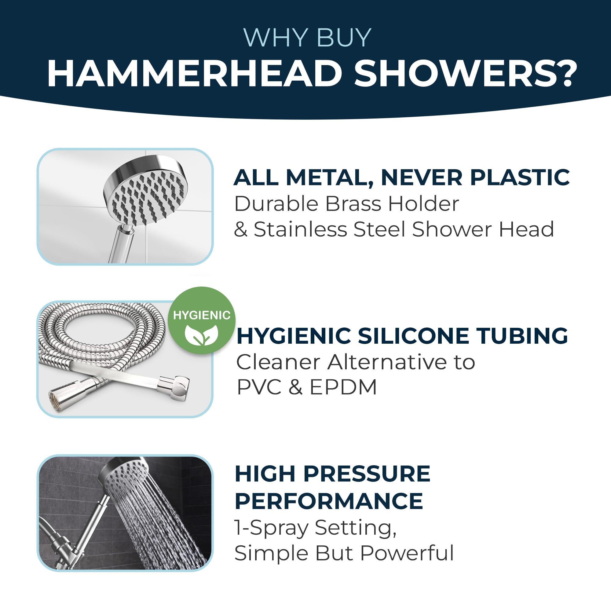 HammerHead Showers HammerHead Showers ALL METAL Handheld Shower Head with Hose and Brass Holder - CHROME - 2.5 GPM High Pressure Shower Heads with Adjustable Shower Wand Bracket - 6ft Flexible Extension