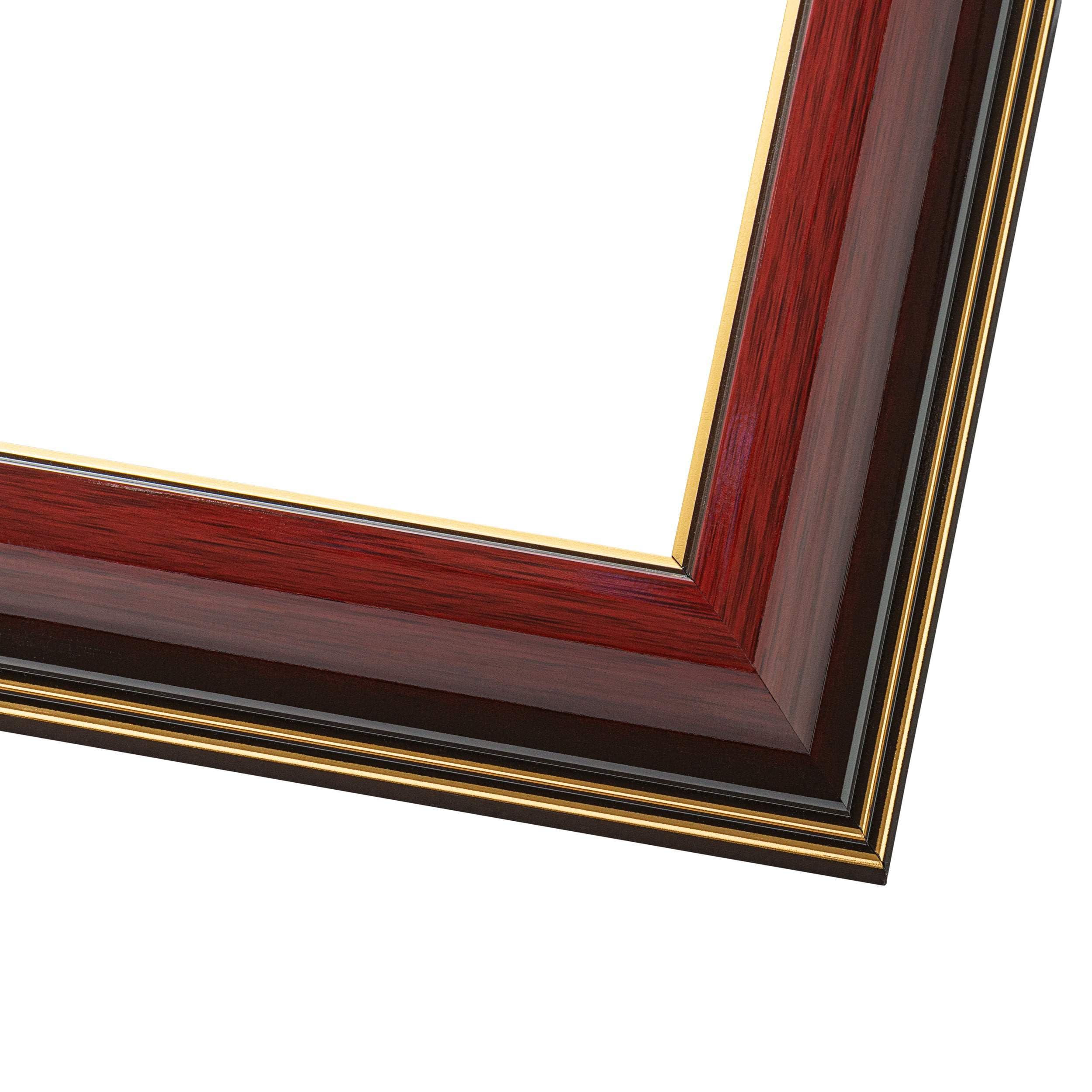 CustomPictureFrames.com 26x26 Frame Mahogany Brown with Gold Trim | Solid Wood Picture Frame Width 1.5 Inches | Interior Depth 0.5 Inches | Charles Executive Frame with UV Acrylic, Foam Board Backing & Hanging Hardware