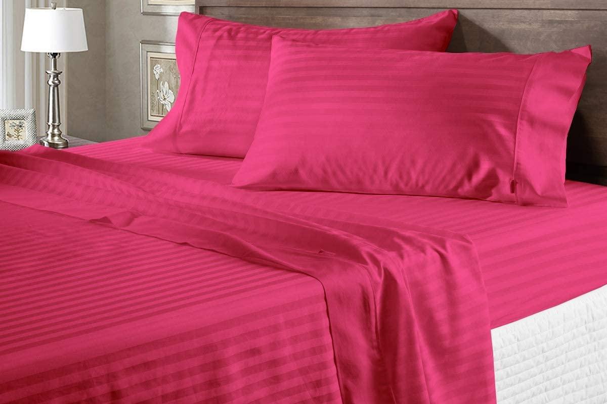 Canvas Craft Store King Hot Pink Stripe Sheet Set - Luxury Hotel Quality 800 Thread Count Bedding Sheets & Pillowcases - Ultra Soft Breathable & Cooling Bed Sheets - 4 Piece Organic Cotton 10\" Deep Pocket