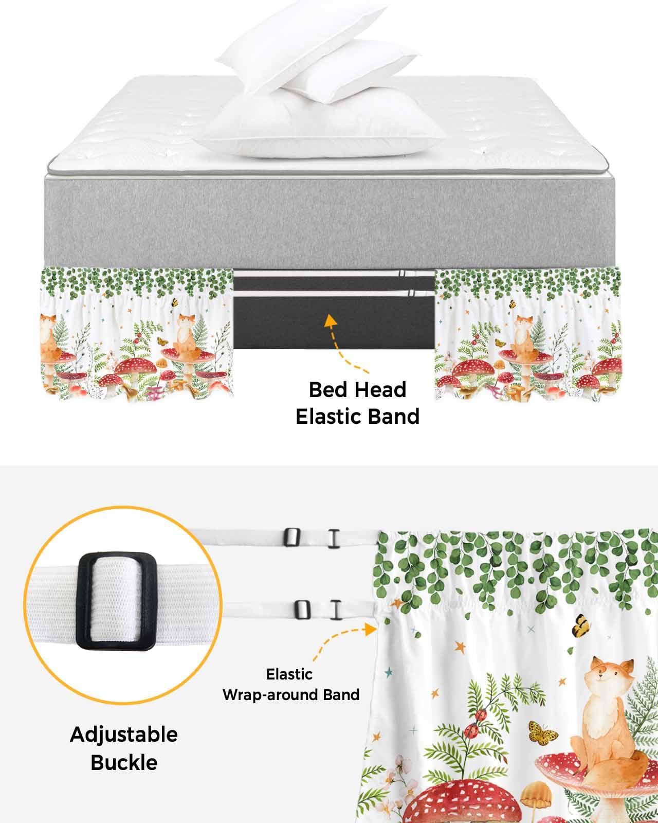 RisQiten RisQiten Mushroom Bed Skirt Queen Size 18 Inch Drop, Adjustable Elastic Bedskirt Dust Ruffle for Queen Bed, Spring Summer Botanical Eucalyptus Leaves Wrap Around Bed Skirts Pleated Bed Frame Cover