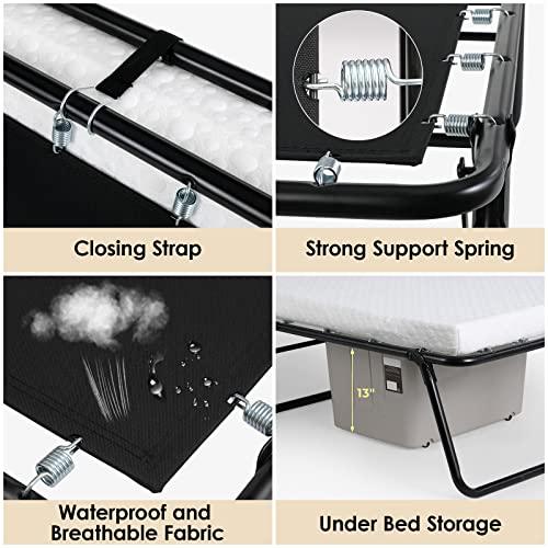MAMIZO Folding Bed,Rollaway Bed with Mattress for Adults,Foldable Bed,Portable Bed,Metal Bed Frame with Memory Foam Mattress, Guest Bed for Bedroom,Office,Camp,No Assembly Required,(75\" x 31\"x14\")