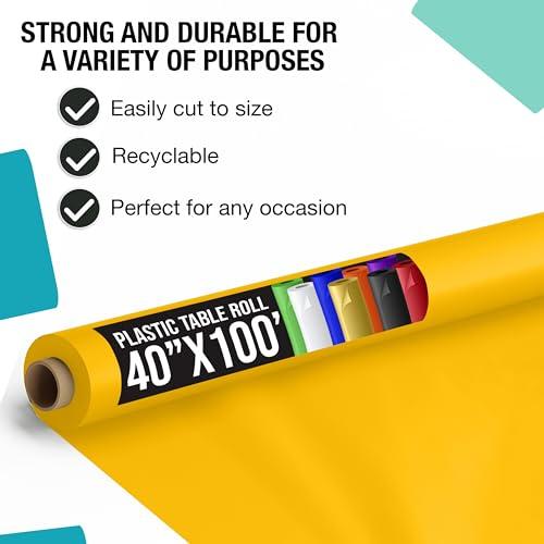 Exquisite Exquisite Yellow Plastic Table Cover Roll 40\" X 100\' Table Cloth Plastic Cover Roll - Premium Quality Banquet Rolls - Disposable Tablecloth Rolls - Table Cloth Rectangle Table Rolls