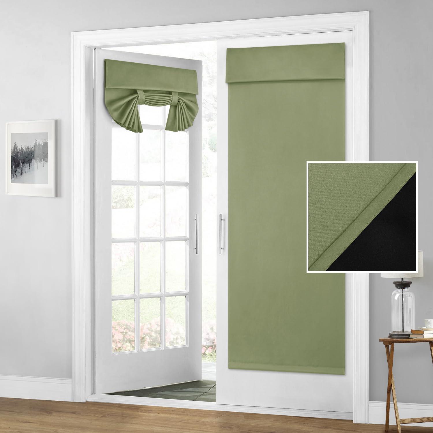 HOMEIDEAS HOMEIDEAS 100% Blackout French Door Curtains, Privacy Door Curtains for Window, 26 X 68 Inch Room Darkening Blinds, Thermal Insulated Window Shades for Bedroom, 1 Panel, Sage Green