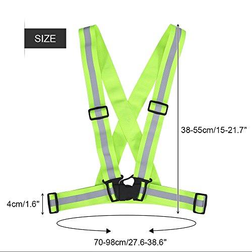 Qiilu Reflective Vest, Qiilu Reflective Vest Adjustable Elastic Safety Vest Strap for Running Cycling Jogging(Green)