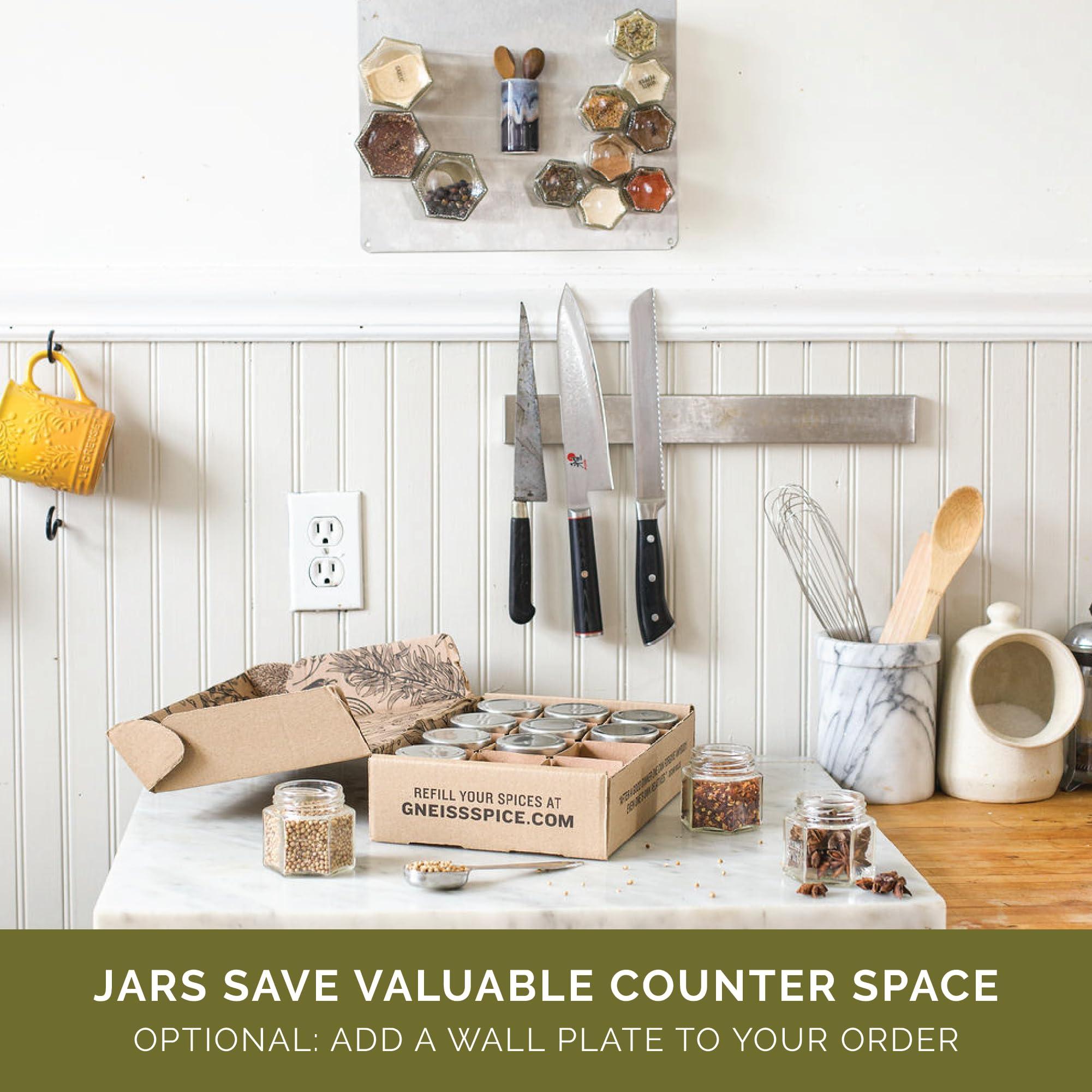 Gneiss Spice Gneiss Spice Magnetic Jars: Includes 12 Large Empty Glass Jars (4 oz), Magnetic Metal Lids & Spice Labels | Create a Hanging Spice Rack on Your Fridge