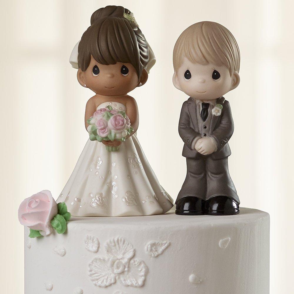 Precious Moments Precious Moments Perfect Couple Bride, Brunette Hair With Medium Skin Tone Bisque Porcelain Wedding Figurine & Cake Topper, 172065