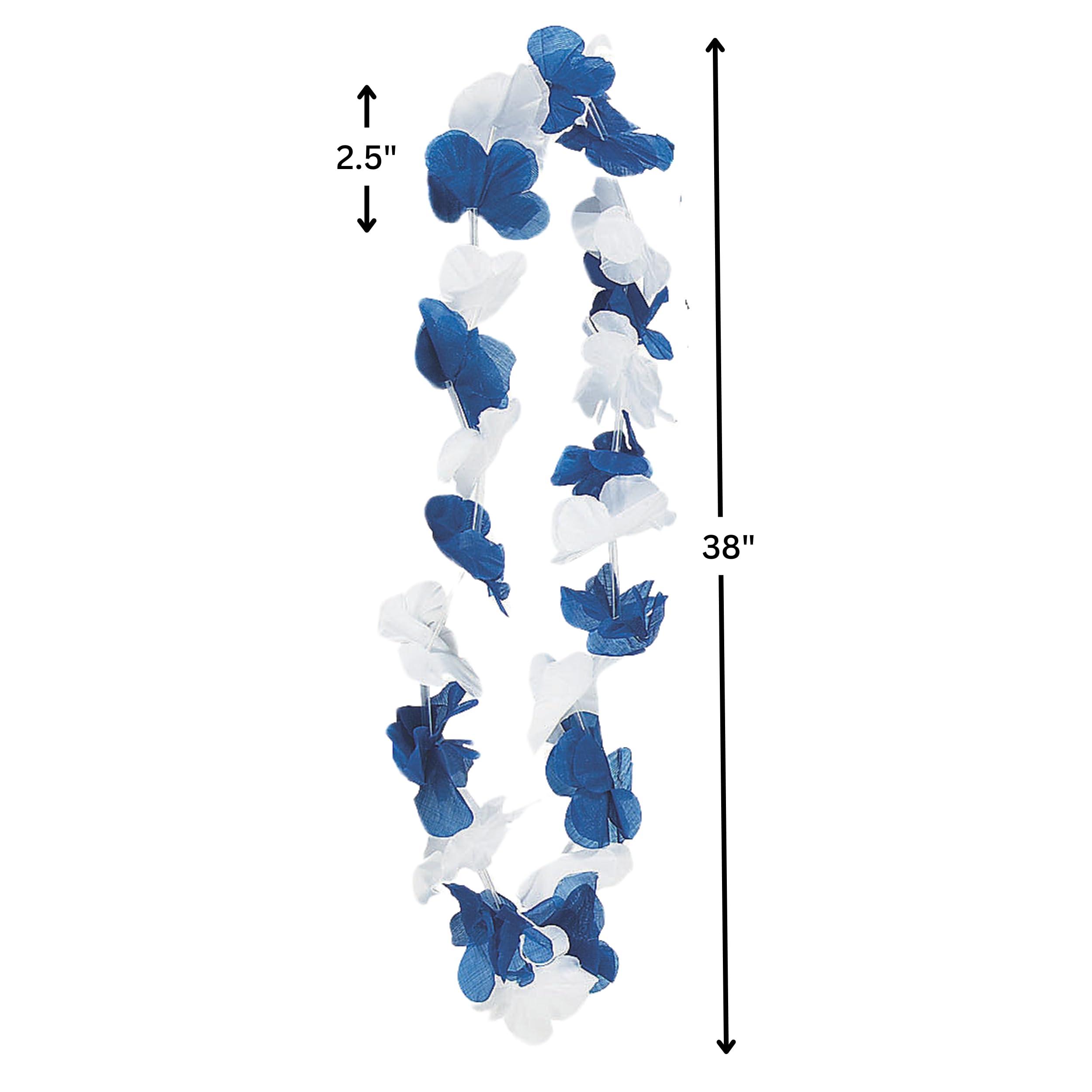 Fun Express Blue and White Hawaiian Flower Leis - Set of 12 - Luau, Party and School Spirit Supplies