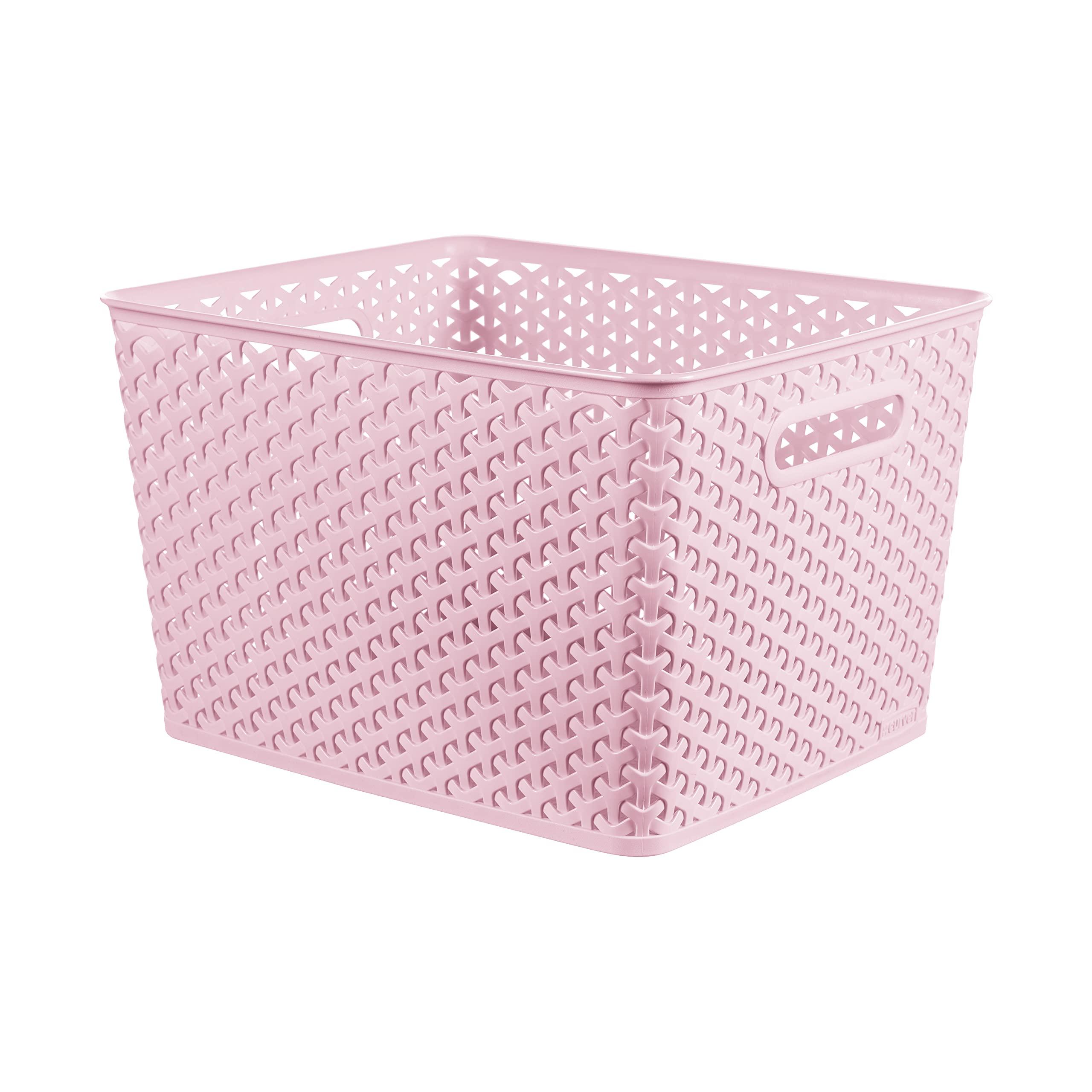 Curver Curver My Style Rattan Effect Set of 3 Kitchen, Living room, Bathroom, Bedroom, Utility Large Rectangular Storage Baskets 18 Litres - Pink