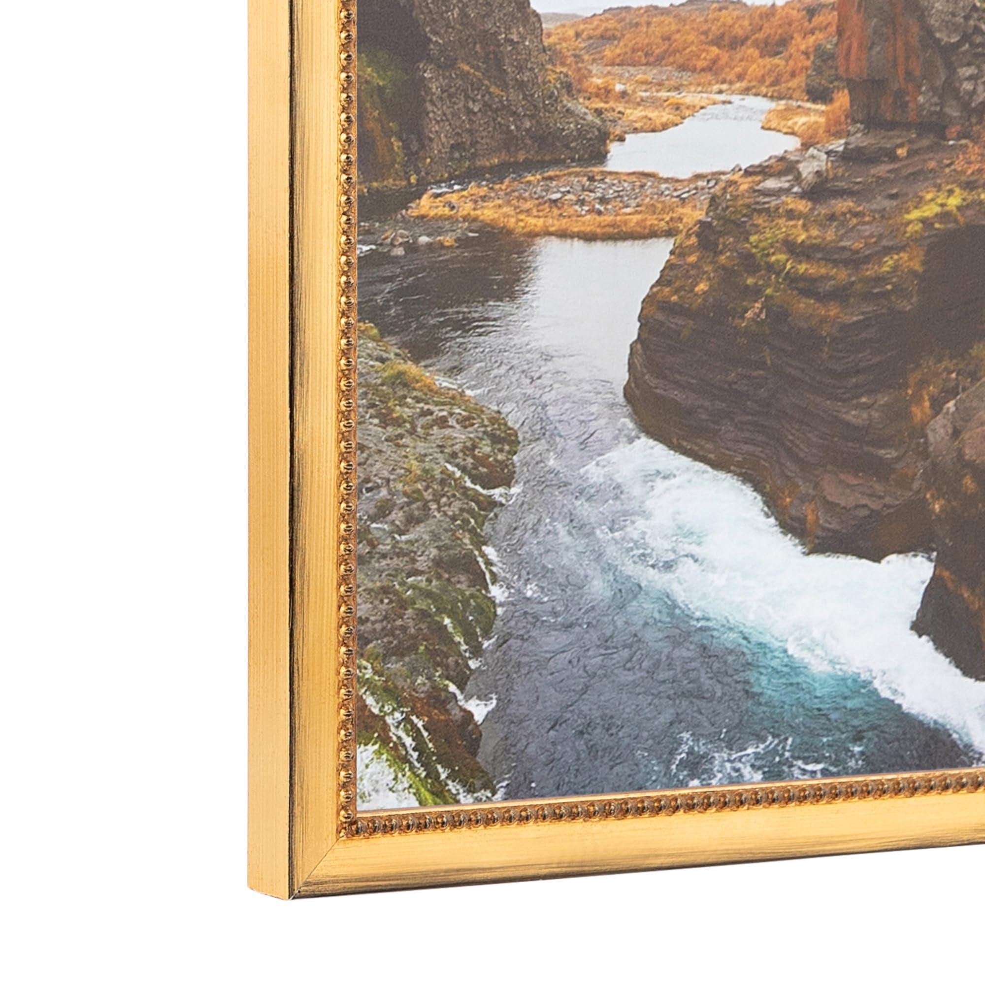 ArtToFrames ArtToFrames 18x23 Inch Gold Picture Frame, This 0.75 Inch Custom Wood Poster Frame is Gold Square with Beads - Comes with Economy Acrylic and Corrugated Backing (2WOMOM84038-18x23)