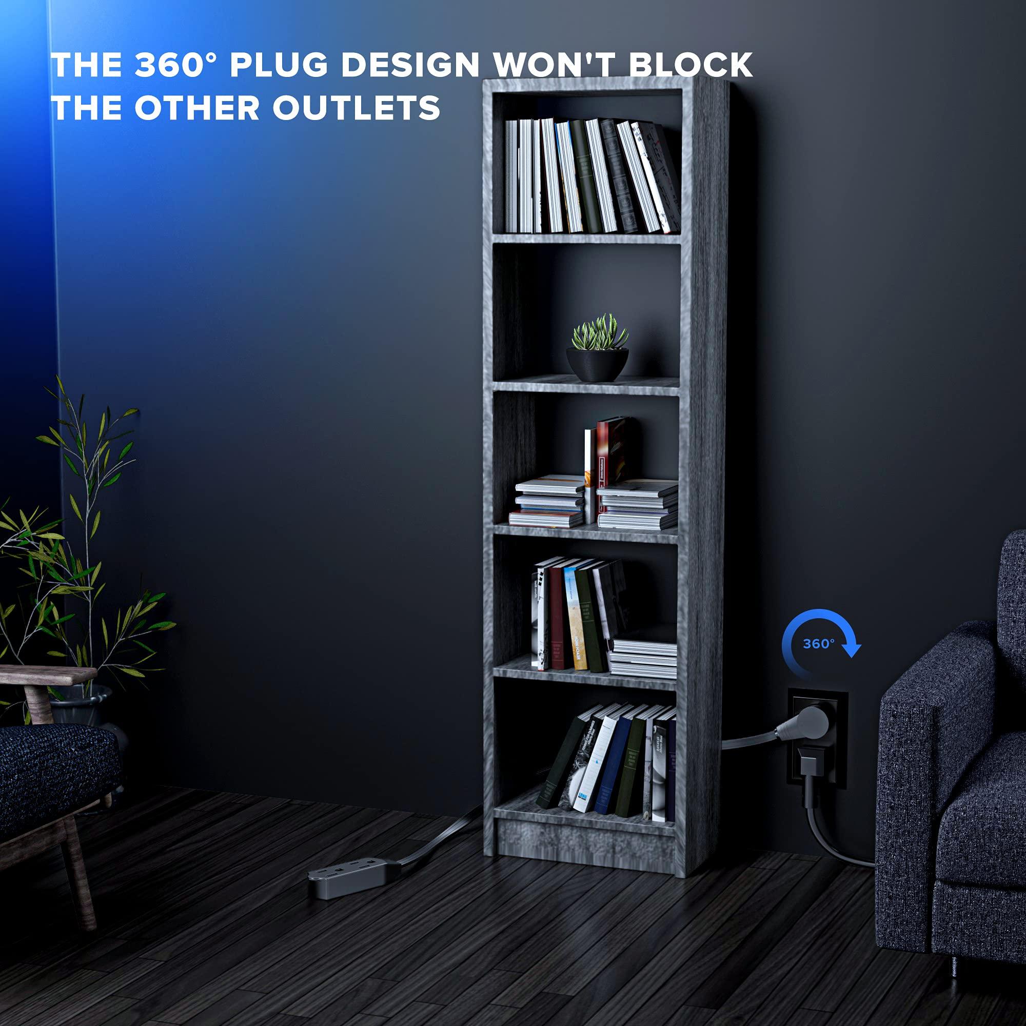 Maximm Maximm Cable 2 Ft 360 Rotating Flat Plug Extension Cord/Wire, 16 AWG Multi 3 Outlet Extension Wire, 3 Prong Grounded Wire - Black - UL Certified