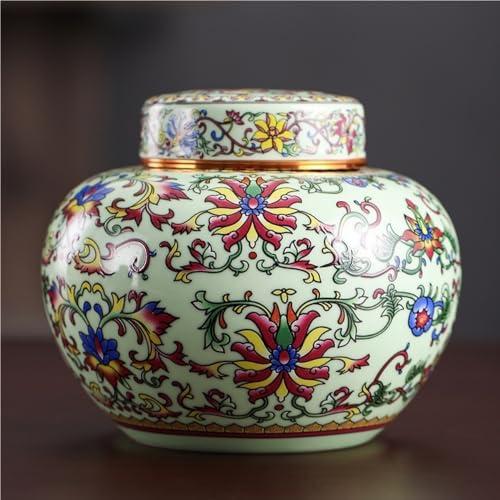 thalo Stash Jar Container Ceramic Loose Tea Storage Jar Small Alloy Lid Sealed Tea Storage Jar Enamel Color Double Jar Gift Set Customization Vintage Storage Jars(D-Single can)