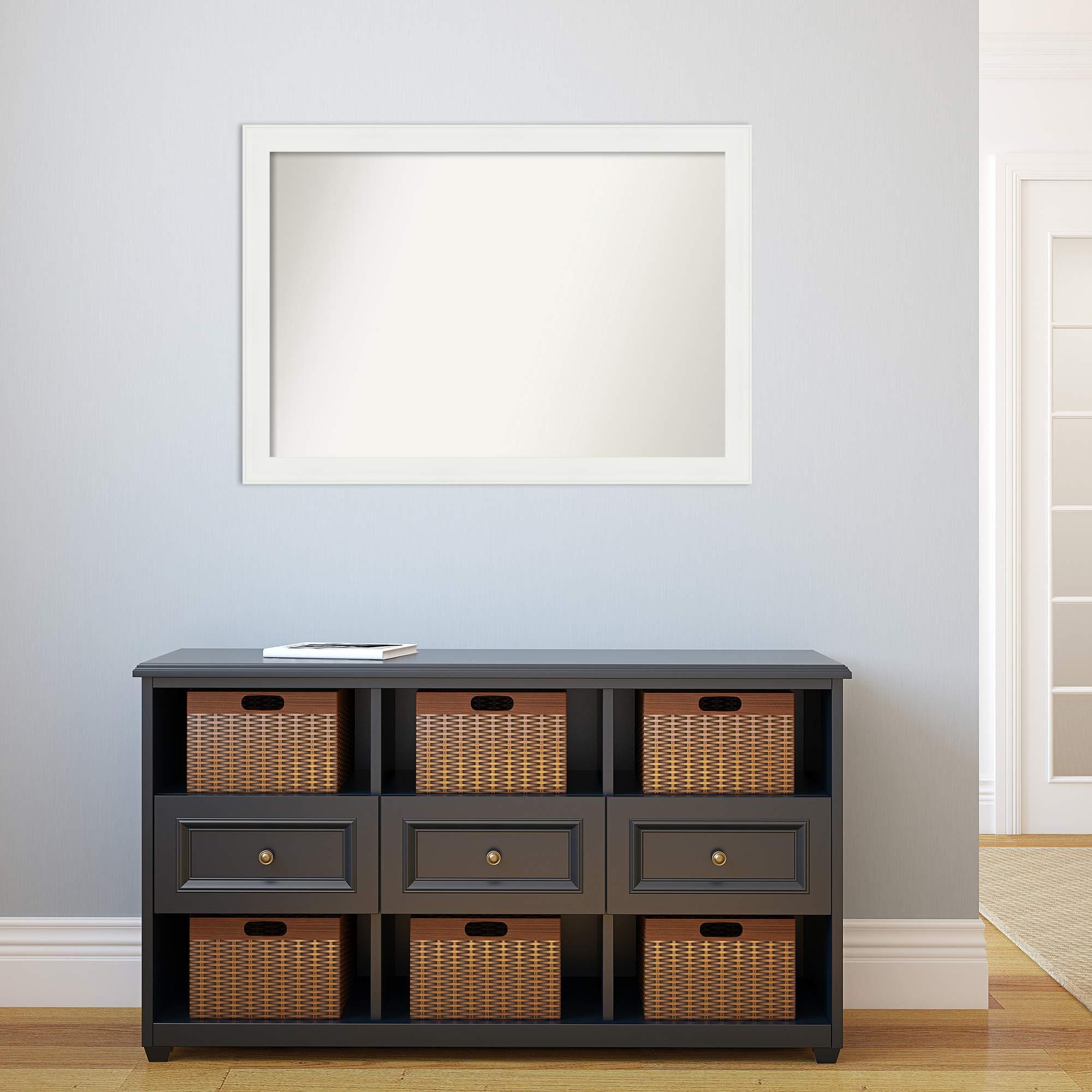 Amanti Art Amanti Art White Bathroom Mirror for Over Sink, 27x38 Custom Made Vanity White Narrow Rectangle Vanity Mirror, Large Casual Wood Frame, Hangs Horizonally and Vertically, Wall Decor from WI, USA