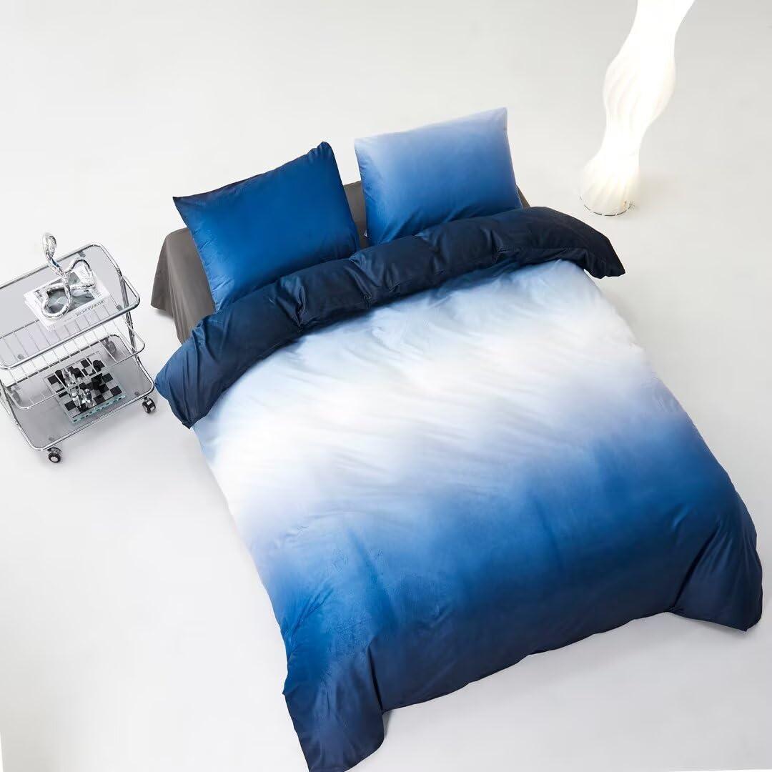 CLOTHKNOW CLOTHKNOW Blue White Velvet Duvet Cover Set Queen 3Pcs Dark Blue Fluffy Bedding Sets Blue White Bedding Duvet Cover Sets Soft Flannel Bedding Queen Size Sets Blue Bedding Sets