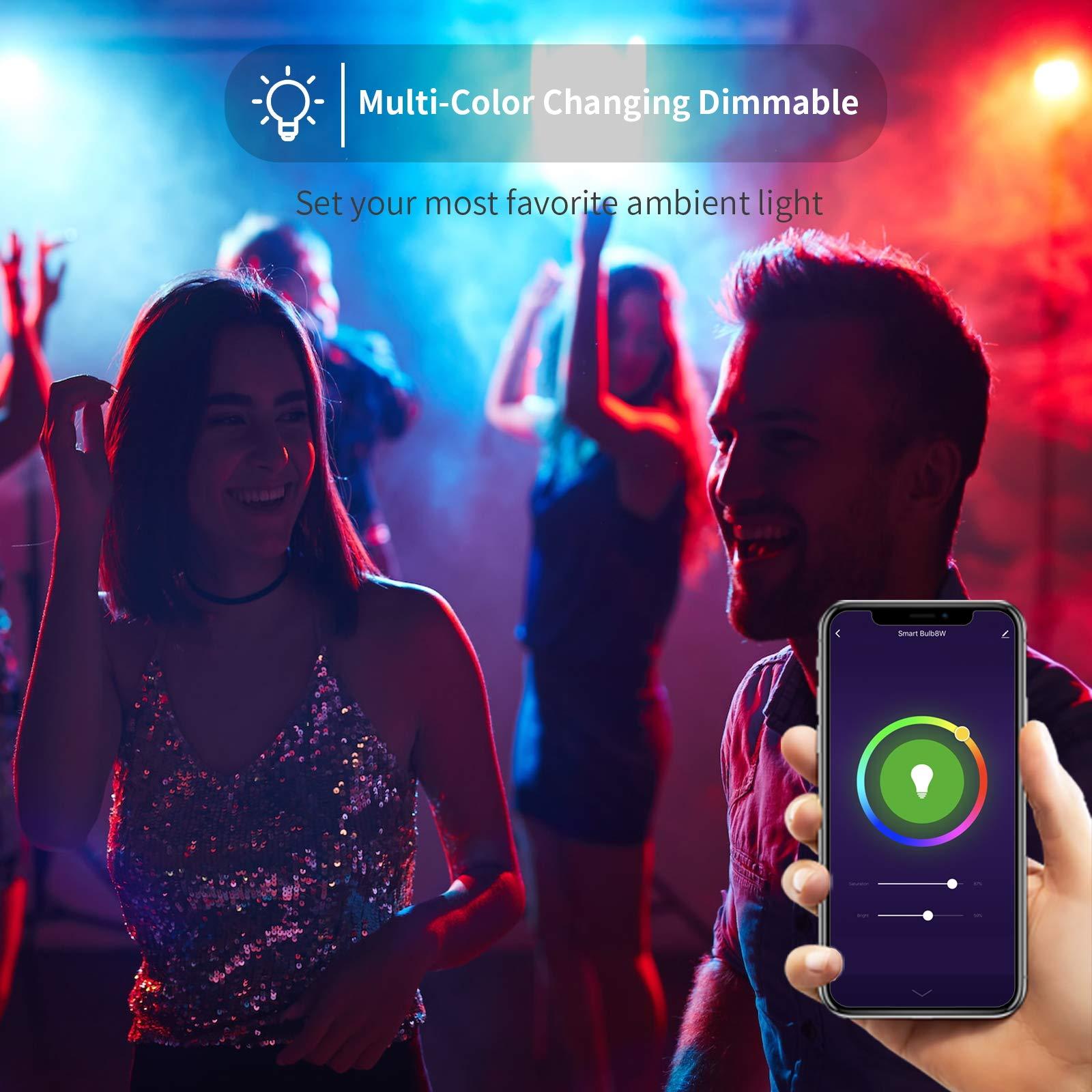 Avatar Controls Avatar Controls 4 Pack Smart Light Bulbs, Alexa WiFi LED Bulbs Music Sync RGBCW Color Changing Lights, No Hub Required (E26 A19 8W)