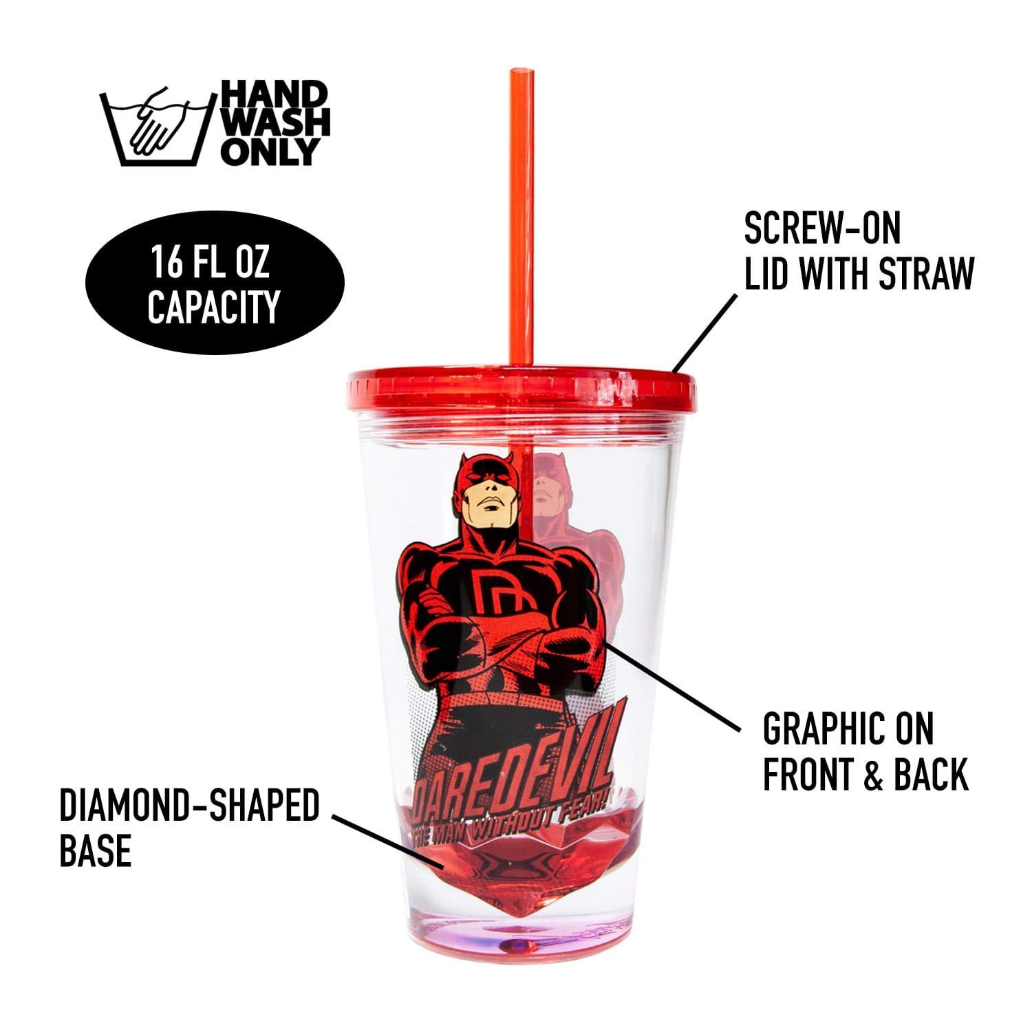 JUST FUNKY JUST FUNKY OFFICIAL Daredevil Reusable Tumbler With Straw | Feat. Dardevil\'s Hero Pose | Holds Up To 18-Ounces Of Your Favorite Beverage