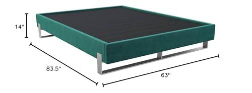 VANT VANT Elevated Platform Bed - Brushed Nickel - Queen Size - Velvet Emerald Green - Easy Assembly Bed Frame - No Box Spring Needed - Sleek Modern Design for Any Bedroom