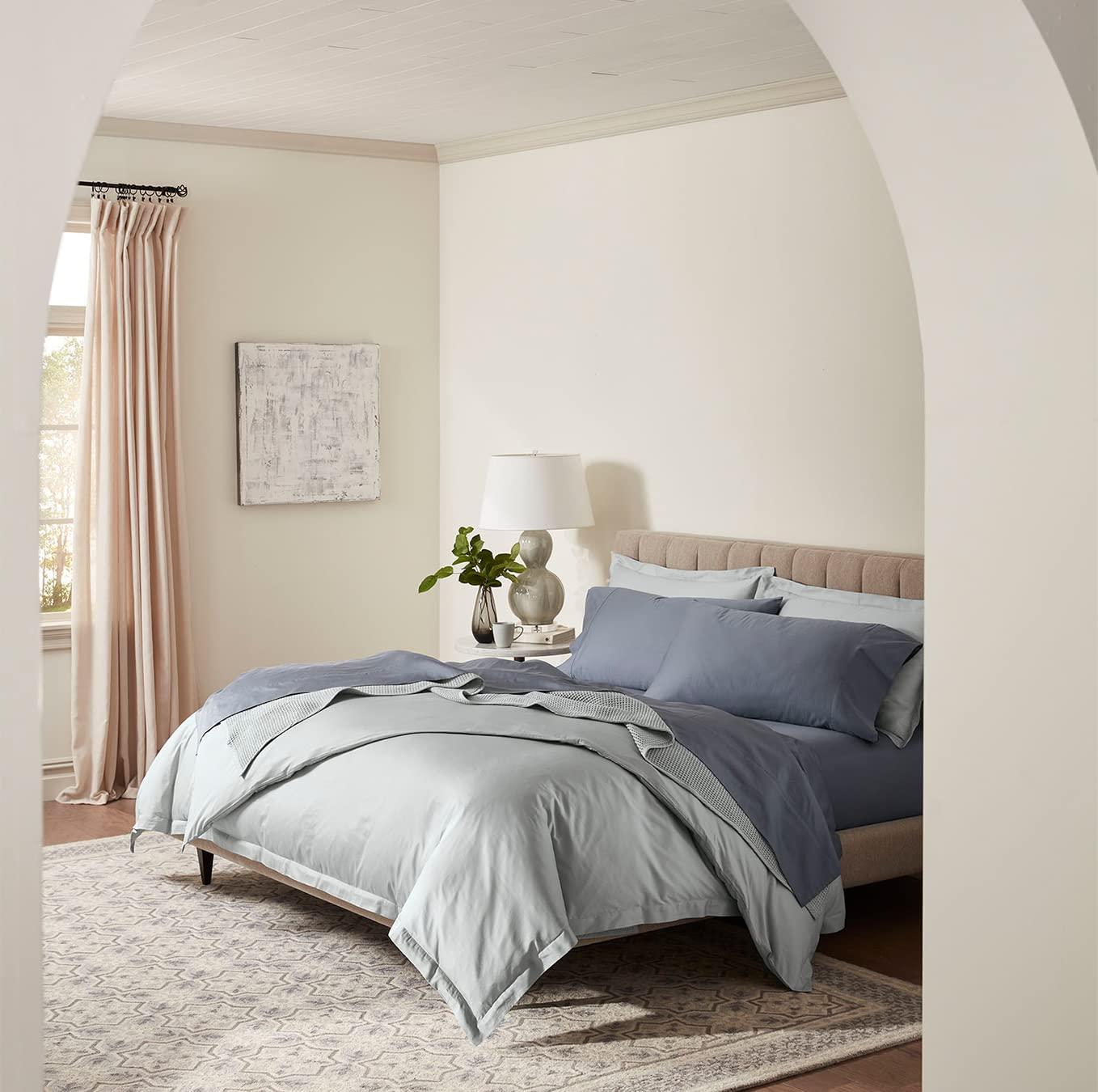 BOLL & BRANCH BOLL & BRANCH Signature Hemmed Sheet Set - Split King, Mineral - Luxury 100% Organic Cotton - Includes 1 Flat, 2 Fitted, 2 Pillowcases - Buttery Soft