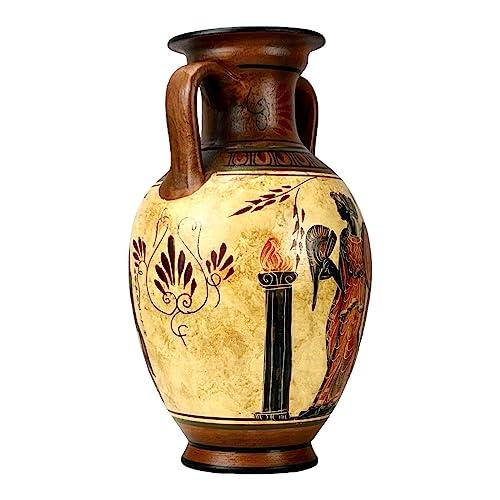 greekartshop Ancient Greek Vase Amphora Goddess Athena & Aphrodite & God Dionysus 10.24\'\' Handmade Ceramic Red & Orange Round Vase