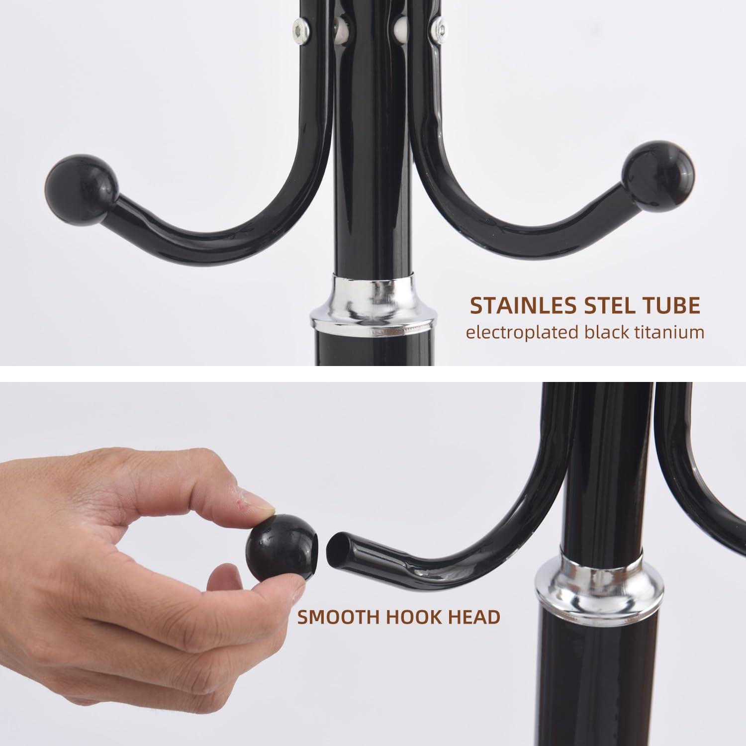 GAMNOF GAMNOF Black Coat Rack Freestanding, Metal Coat Rack Coat Hanger Stand, Entryway Tree Coat Rack Stand, High-grade Hat Tree with 12 Hooks & Natural Marble Base