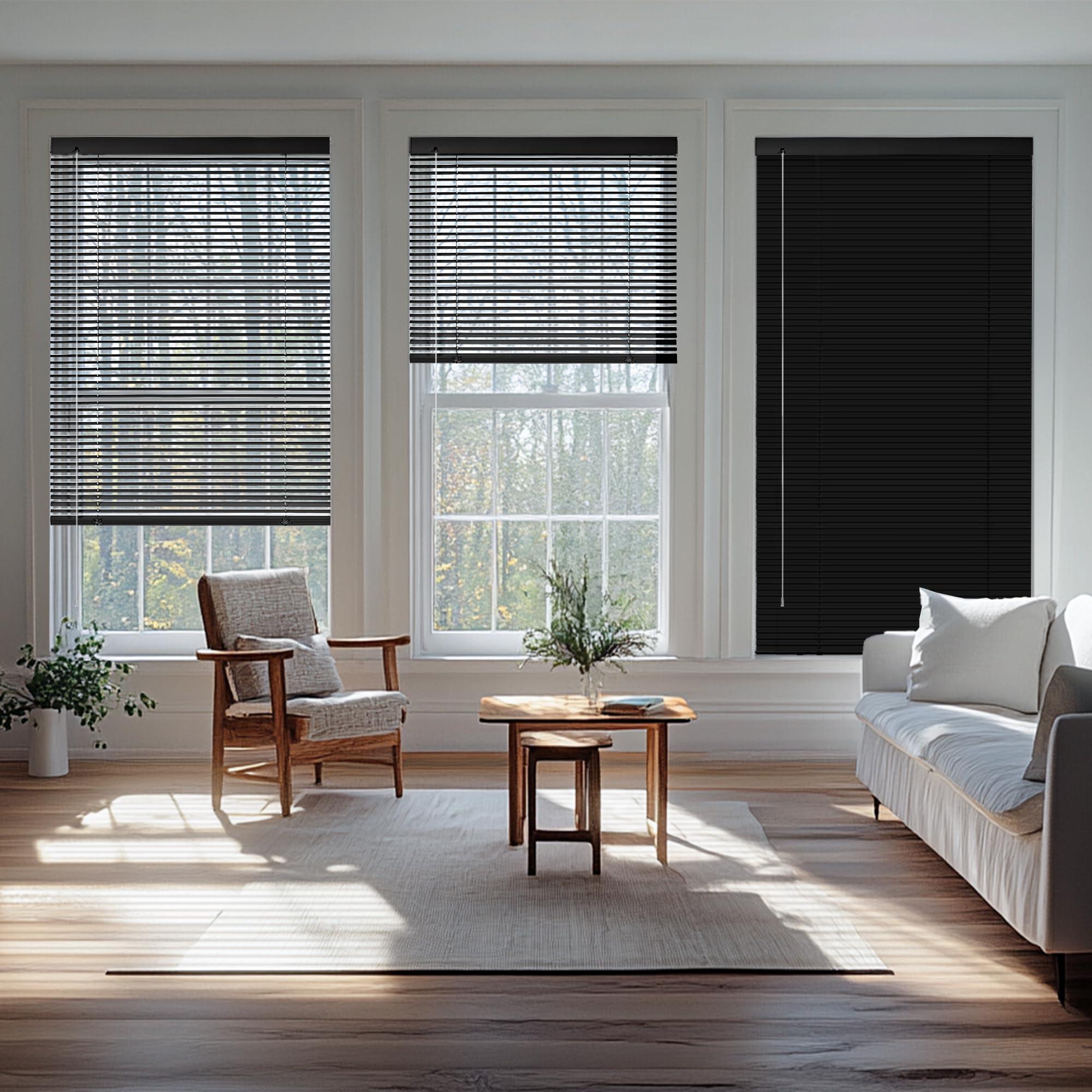 Boolegon Boolegon Aluminum Mini Blinds Cordless Venetian Blind New 1 Inch Metal Slat Horizontal Blinds Anti-UV Waterproof Venetian Windows Blind for Office Home, Black, 35" W x 64" H