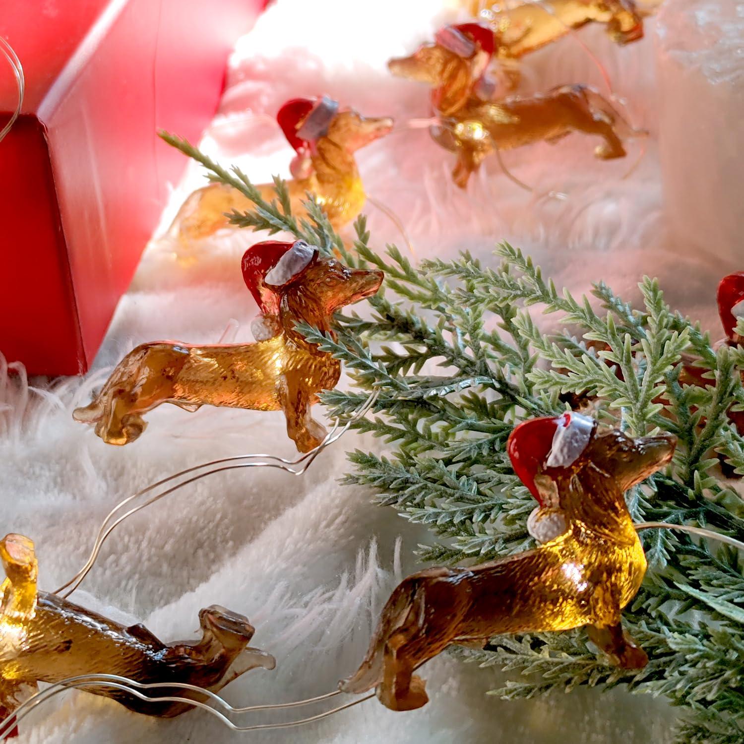 MIYA LIFE Christmas Fairy Lights Dachshund Christmas Lights Dog Lights Battery Operated Dachshund Christmas Ornament - Ideal Dog Christmas Decorations Dachshund Christmas Decor