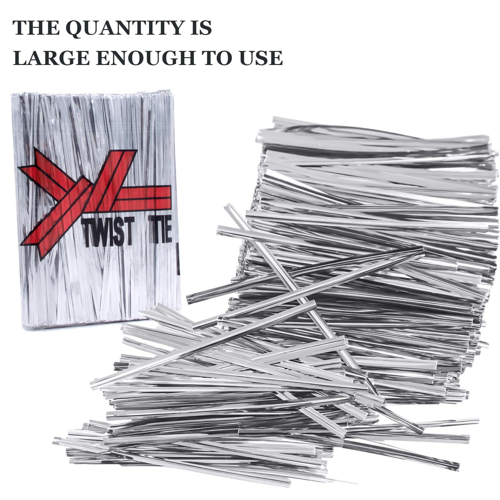AxiyanX AxiyanX 4 Inches Twist Ties for Bags,800pcs Twist Ties for Plastic Bags,Reusable Bread ties,Gold Twist Ties,Twisty Ties for Candy Bags, Coffee Bags, Snacks, Cake Pops, Party Supplies (Silver)
