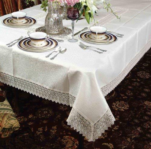 Violet Linen Violet Linen Treasure Lace Tablecloth White 70\" by 88\" Oblong/Rectangle