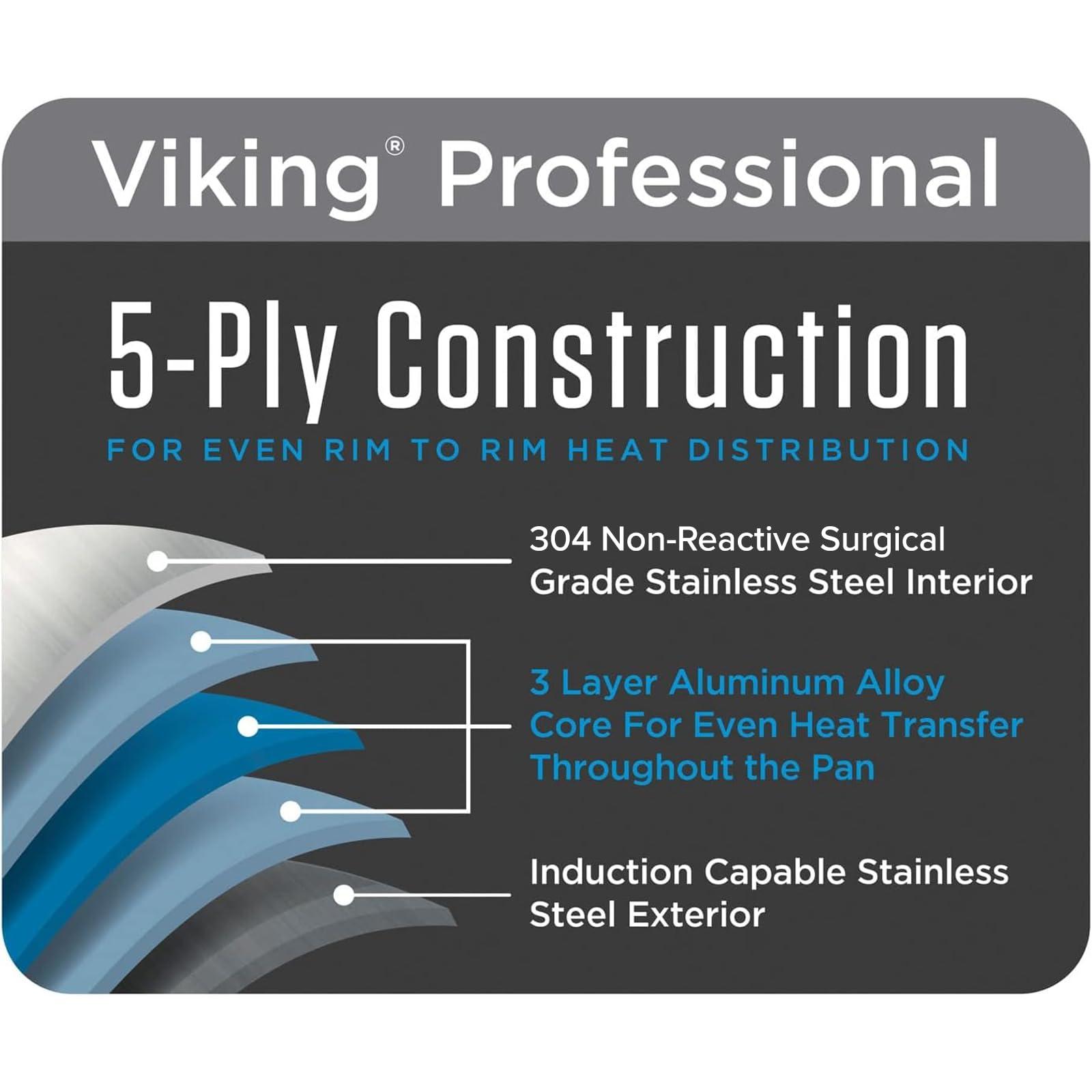 Viking Culinary Viking Culinary Professional 5-Ply Stainless Steel Fry Pan, 12 Inch, Ergonomic Stay-Cool Handle, Dishwasher, Oven Safe, Works on All Cooktops including Induction