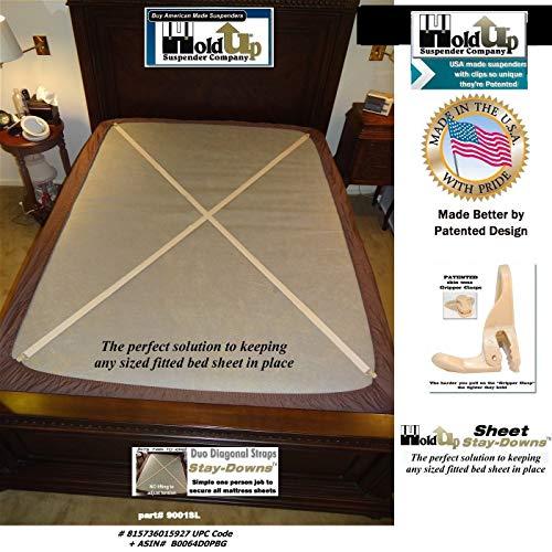 Hold-Up Suspender Co. Hold-Up Brand Crisscross Fitted Sheet Strap Stay-Downs with US Patented Gripper Clasps