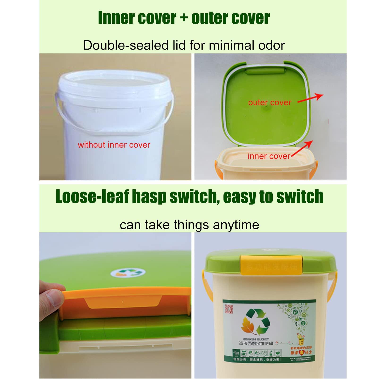 Doorhighpeak Indoor Small Composter Starter Kit Kitchen Compost Bin, Countertop Compost Pail with Sealed Lid and Accessories, Food Recycler Collect Bucket, Cupboard Bin Waste Container Create Rich Organic Compos