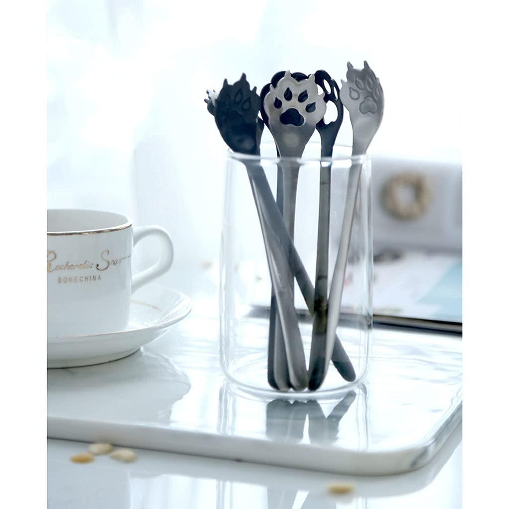 EARSHOT EARSHOT Tea Spoons Hollow Cat\'s Claw Spoon Stainless Steel Spoon Dessert Spoon Spoon Coffee Cereal Mixing Spoon Soup Spoons(Black)