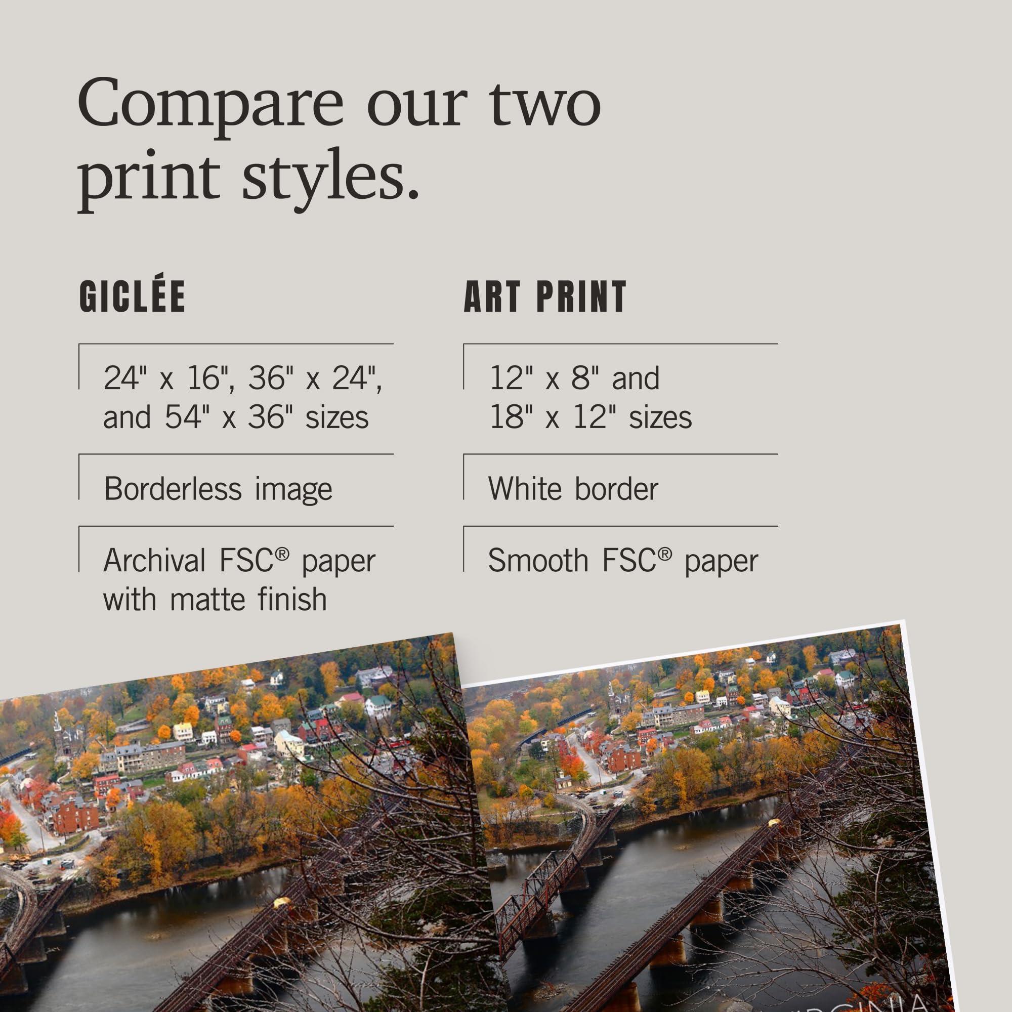 Lantern Press Lantern Press 36x54 Inch Giclee Art Print Wall Decor, Harpers Ferry, West Virginia, Bird\'s Eye View