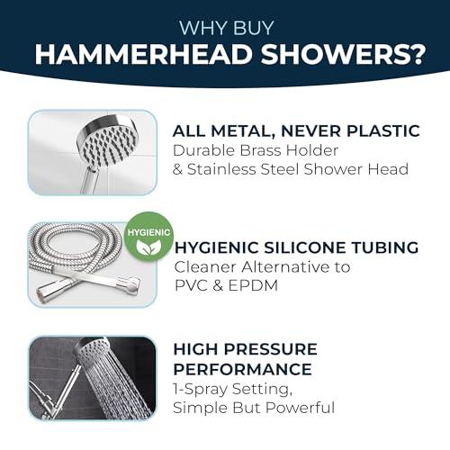 HammerHead Showers HammerHead Showers ALL METAL Handheld Shower Head with Hose and Brass Holder - CHROME - 2.5 GPM High Pressure Shower Heads with Adjustable Shower Wand Bracket - 6ft Flexible Extension