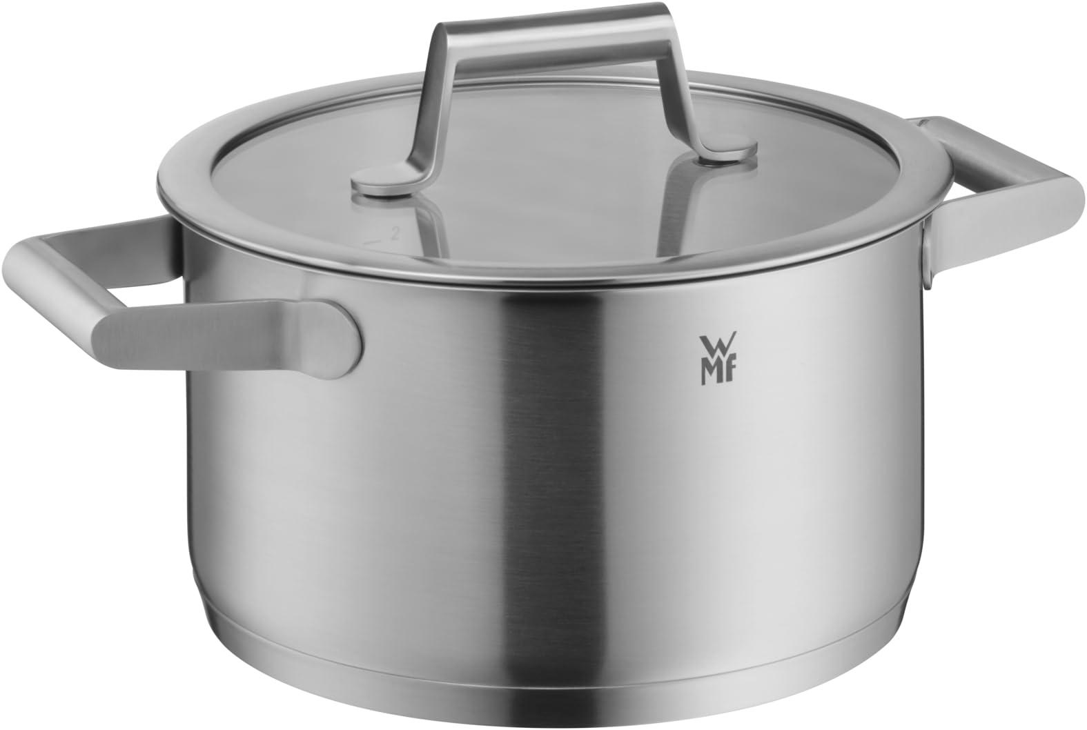 WMF WMF 732146040 Comfort Line Topfset Induktion 4-teilig Cromargan Matte Stainless Steel Pots Set with Glass Lid, Scale, Stackable, Uncoated, 18/10