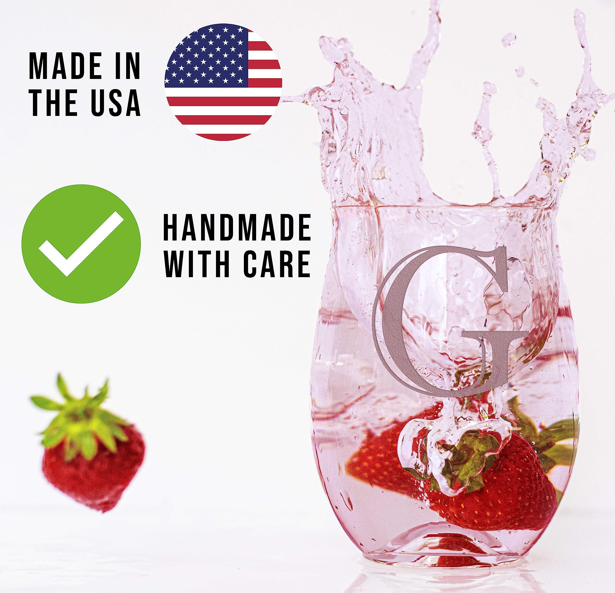 Spotted Dog Company Monogram Etched 17oz Stemless Wine Glass (Letter G) A-Z Personalized gifts for Women, Custom wine glasses, Monogrammed Birthday gift for Her Initial